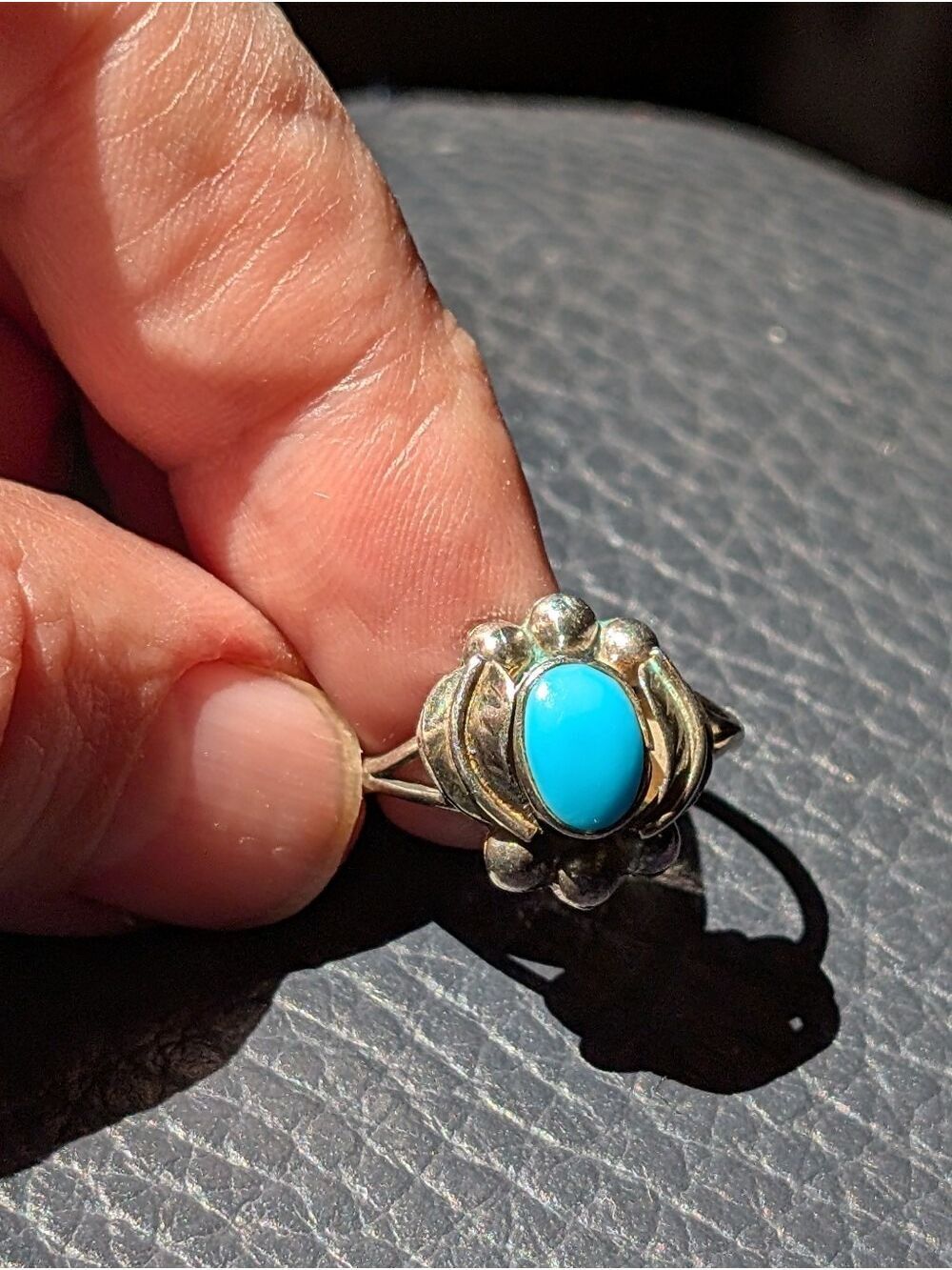 Mexican Sterling Silver 925 Blue Stone Cabochon Ring Artisan Handmade Vintage - Picture 3 of 15